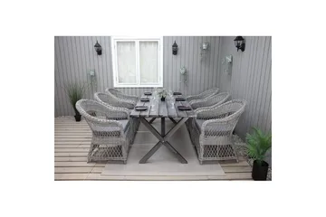 Udendørs møbelgruppe 190 cm Bord & 6 Merida grå stole Grå - Grå - Havemøbler - Udendørsgruppe - Havesæt