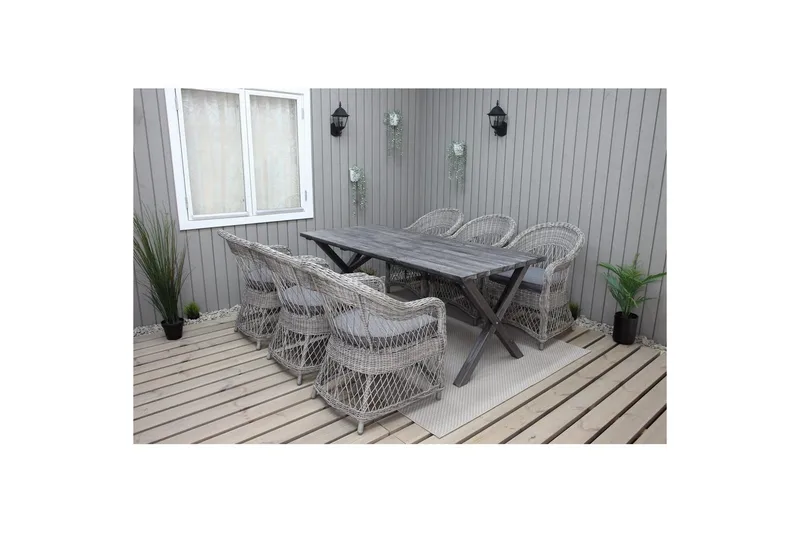 Udendørs møbelgruppe 190 cm Bord & 6 Merida grå stole Grå, Grå