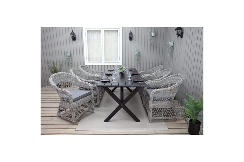 Udendørs møbelgruppe 190 cm Bord & 6 Merida grå stole Sort - Sort - Havemøbler - Udendørsgruppe - Havesæt