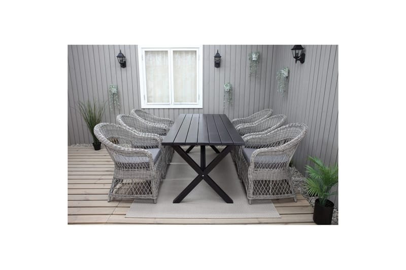 Udendørs møbelgruppe 190 cm Bord & 6 Merida grå stole Sort - Sort - Havemøbler - Udendørsgruppe - Havesæt