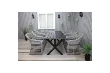 Udendørs møbelgruppe 190 cm Bord & 6 Merida grå stole Sort - Sort - Havemøbler - Udendørsgruppe - Havesæt
