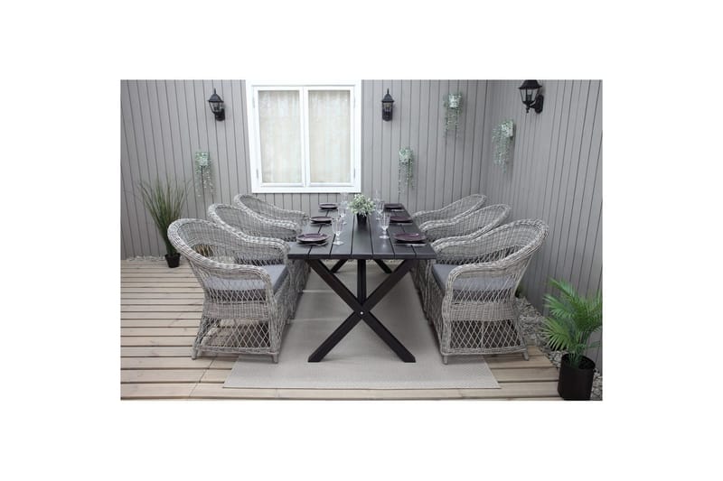 Udendørs møbelgruppe 190 cm Bord & 6 Merida grå stole Sort - Sort - Havemøbler - Udendørsgruppe - Havesæt