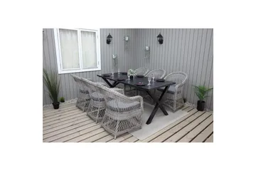 Udendørs møbelgruppe 190 cm Bord & 6 Merida grå stole Sort - Sort - Havemøbler - Udendørsgruppe - Havesæt