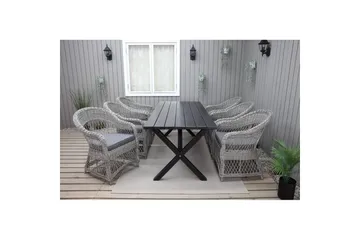 Udendørs møbelgruppe 190 cm Bord & 6 Merida grå stole Sort - Sort - Havemøbler - Udendørsgruppe - Havesæt