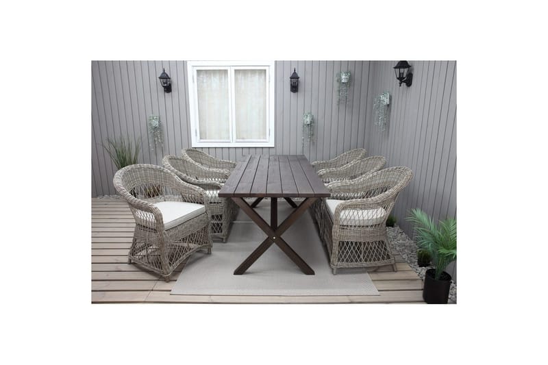 Udendørs møbelgruppe 190 cm Bord & 6 Merida naturlige stole Brun - Brun - Havemøbler - Udendørsgruppe - Havesæt