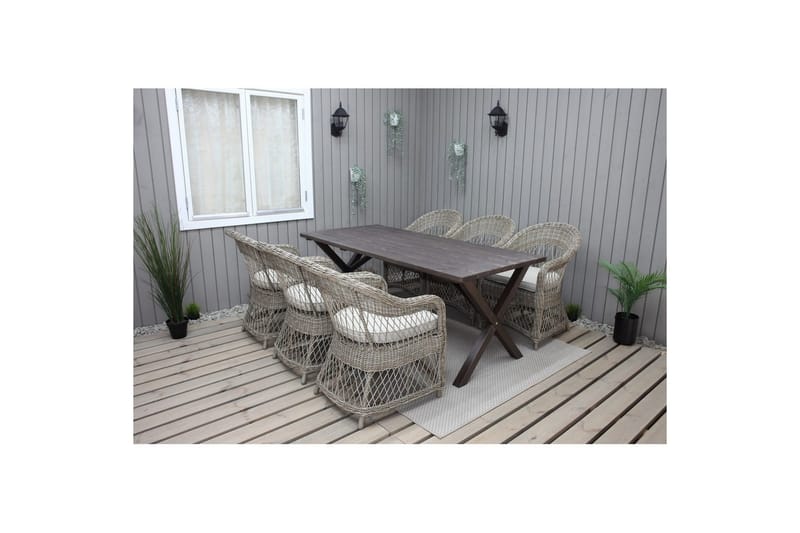 Udendørs møbelgruppe 190 cm Bord & 6 Merida naturlige stole Brun - Brun - Havemøbler - Udendørsgruppe - Havesæt