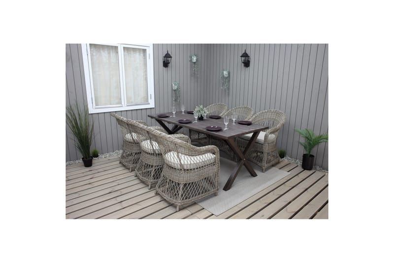 Udendørs møbelgruppe 190 cm Bord & 6 Merida naturlige stole Brun - Brun - Havemøbler - Udendørsgruppe - Havesæt