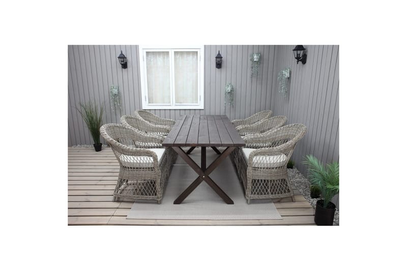 Udendørs møbelgruppe 190 cm Bord & 6 Merida naturlige stole Brun - Brun - Havemøbler - Udendørsgruppe - Havesæt