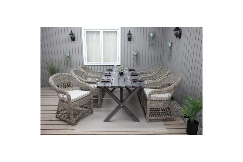 Udendørs møbelgruppe 190 cm Bord & 6 Merida naturlige stole Grå - Grå - Havemøbler - Udendørsgruppe - Havesæt