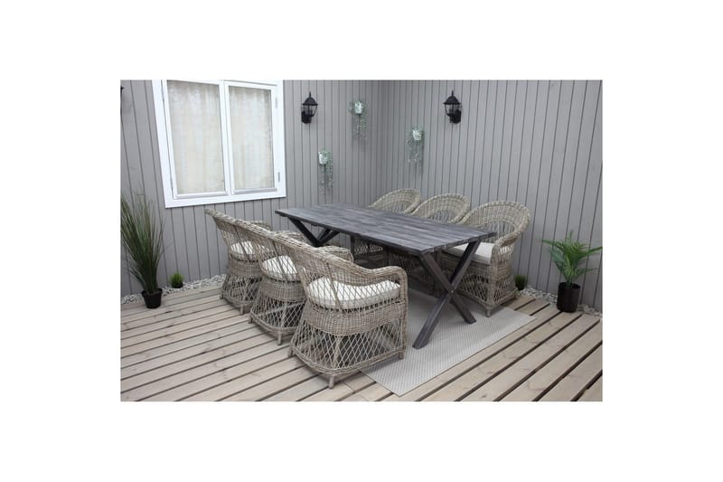 Udendørs møbelgruppe 190 cm Bord & 6 Merida naturlige stole Grå, Grå