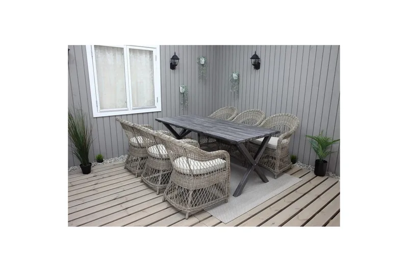 Udendørs møbelgruppe 190 cm Bord & 6 Merida naturlige stole Grå - Grå - Havemøbler - Udendørsgruppe - Havesæt