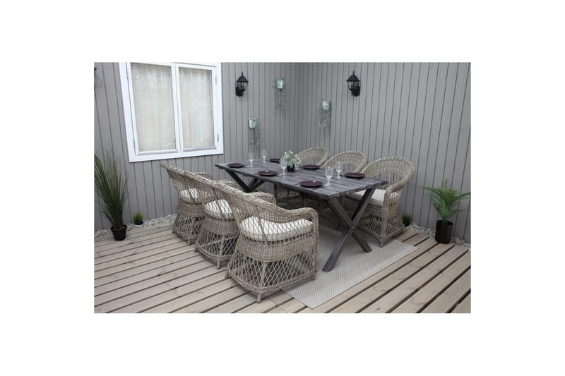Udendørs møbelgruppe 190 cm Bord & 6 Merida naturlige stole Grå - Grå - Havemøbler - Udendørsgruppe - Havesæt
