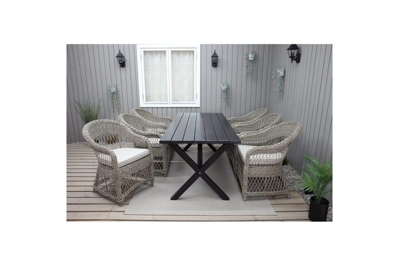 Udendørs møbelgruppe 190 cm Bord & 6 Merida naturlige stole Sort - Sort - Havemøbler - Udendørsgruppe - Havesæt