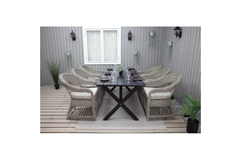 Udendørs møbelgruppe 190 cm Bord & 6 Merida naturlige stole Sort - Sort - Havemøbler - Udendørsgruppe - Havesæt