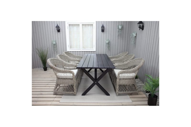 Udendørs møbelgruppe 190 cm Bord & 6 Merida naturlige stole Sort - Sort - Havemøbler - Udendørsgruppe - Havesæt