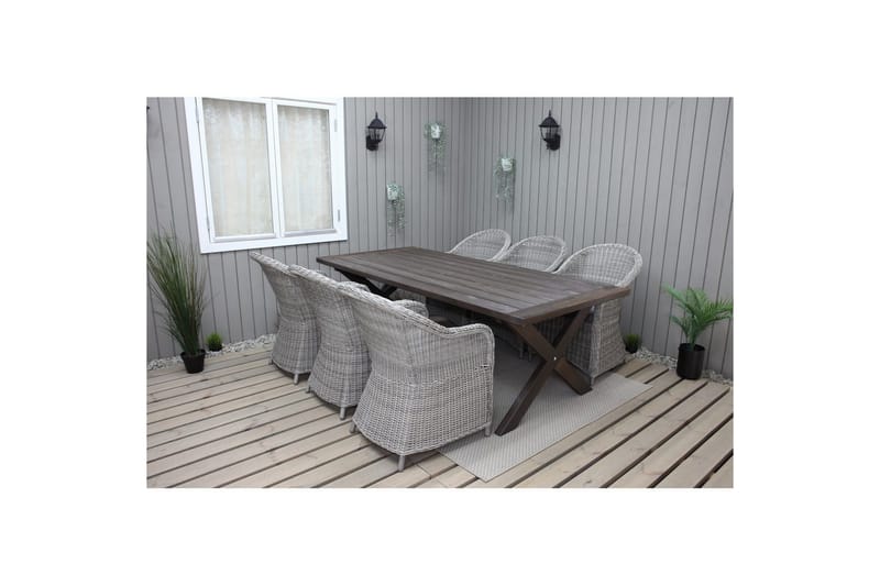 Udendørs møbelgruppe 220 cm bord & 6 Belize grå stole Brun - Brun - Havemøbler - Udendørsgruppe - Havesæt