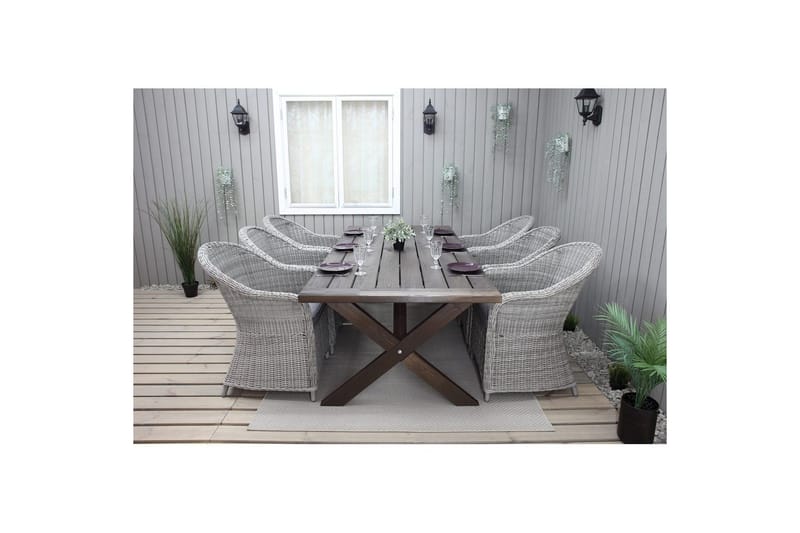 Udendørs møbelgruppe 220 cm bord & 6 Belize grå stole Brun - Brun - Havemøbler - Udendørsgruppe - Havesæt