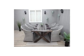 Udendørs møbelgruppe 220 cm bord & 6 Belize grå stole Brun - Brun - Havemøbler - Udendørsgruppe - Havesæt