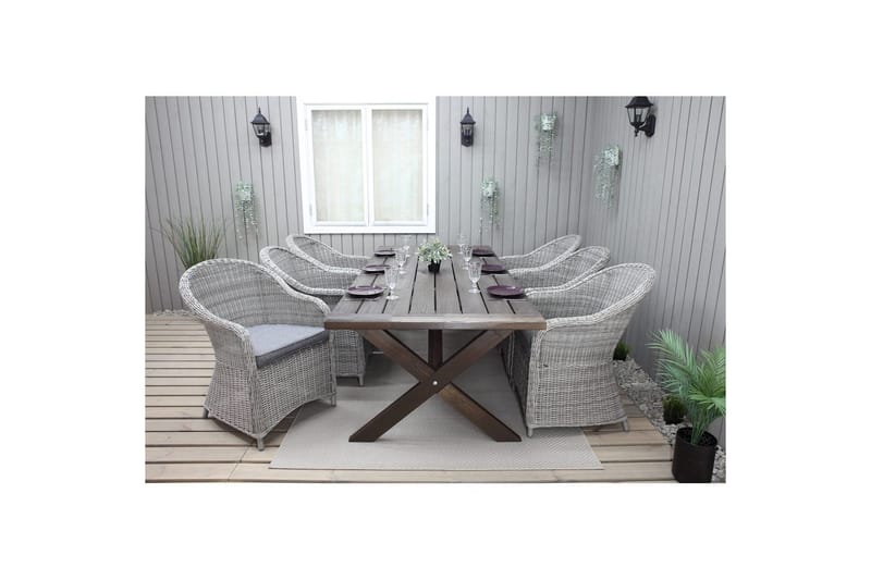 Udendørs møbelgruppe 220 cm bord & 6 Belize grå stole Brun - Brun - Havemøbler - Udendørsgruppe - Havesæt
