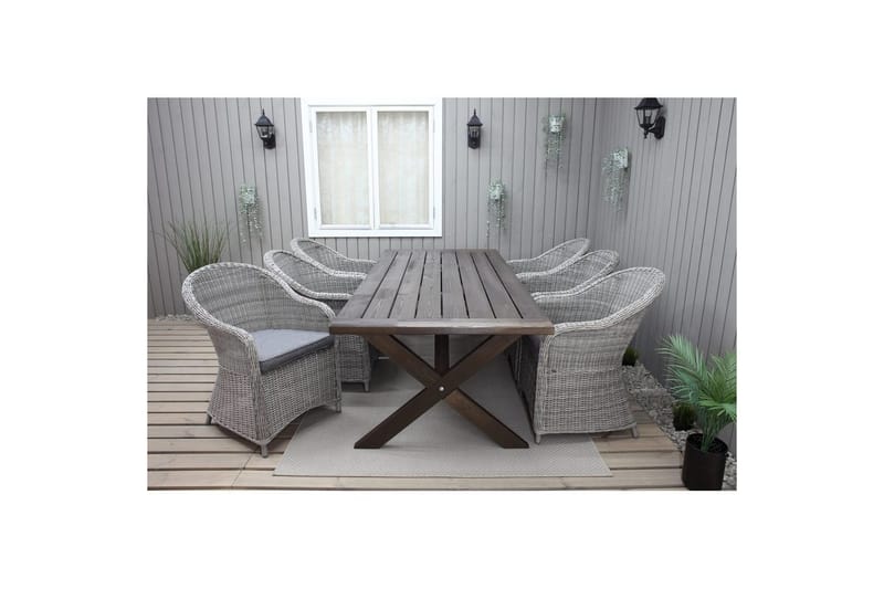 Udendørs møbelgruppe 220 cm bord & 6 Belize grå stole Brun - Brun - Havemøbler - Udendørsgruppe - Havesæt