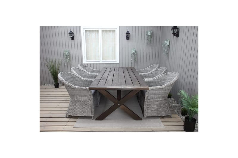 Udendørs møbelgruppe 220 cm bord & 6 Belize grå stole Brun - Brun - Havemøbler - Udendørsgruppe - Havesæt