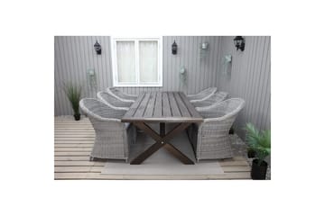 Udendørs møbelgruppe 220 cm bord & 6 Belize grå stole Brun - Brun - Havemøbler - Udendørsgruppe - Havesæt