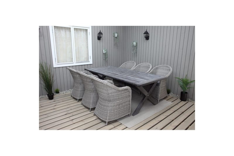 Udendørs møbelgruppe 220 cm bord & 6 Belize grå stole Grå - Grå - Havemøbler - Udendørsgruppe - Havesæt