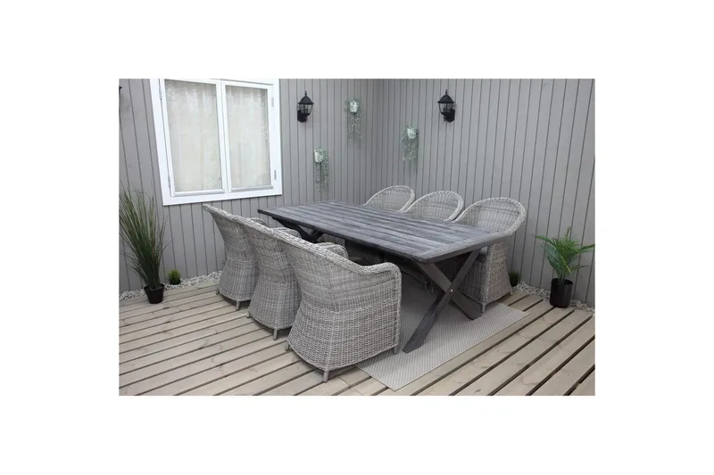 Udendørs møbelgruppe 220 cm bord & 6 Belize grå stole Grå - Grå - Havemøbler - Udendørsgruppe - Havesæt