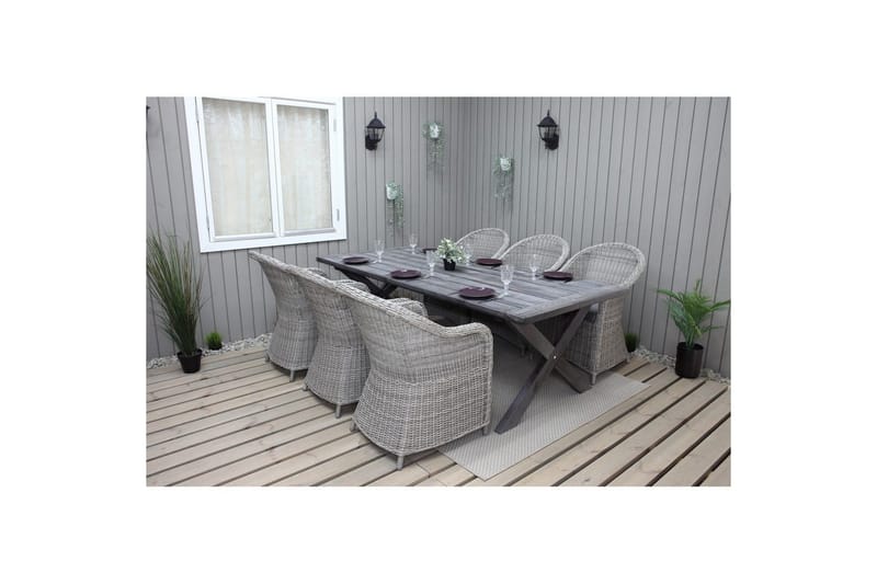 Udendørs møbelgruppe 220 cm bord & 6 Belize grå stole Grå - Grå - Havemøbler - Udendørsgruppe - Havesæt