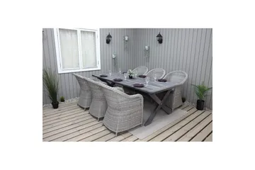 Udendørs møbelgruppe 220 cm bord & 6 Belize grå stole Grå - Grå - Havemøbler - Udendørsgruppe - Havesæt