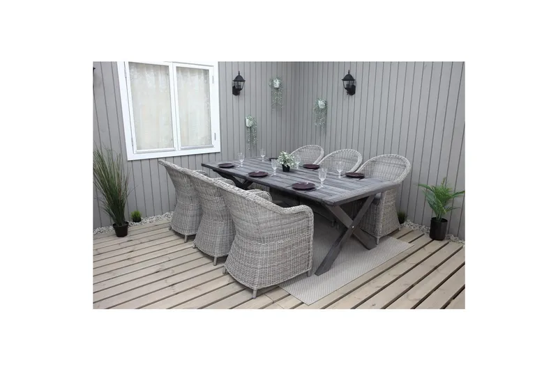 Udendørs møbelgruppe 220 cm bord & 6 Belize grå stole Grå - Grå - Havemøbler - Udendørsgruppe - Havesæt