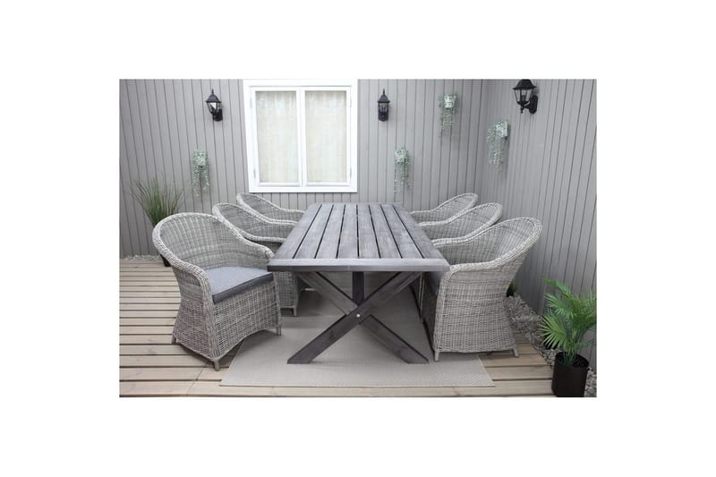 Udendørs møbelgruppe 220 cm bord & 6 Belize grå stole Grå - Grå - Havemøbler - Udendørsgruppe - Havesæt