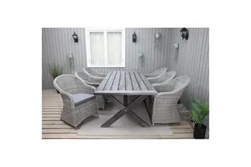 Udendørs møbelgruppe 220 cm bord & 6 Belize grå stole Grå - Grå - Havemøbler - Udendørsgruppe - Havesæt