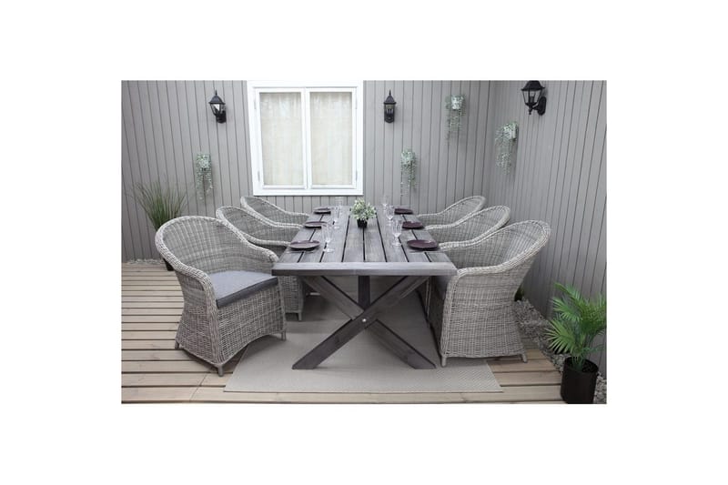 Udendørs møbelgruppe 220 cm bord & 6 Belize grå stole Grå - Grå - Havemøbler - Udendørsgruppe - Havesæt