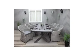 Udendørs møbelgruppe 220 cm bord & 6 Belize grå stole Grå - Grå - Havemøbler - Udendørsgruppe - Havesæt