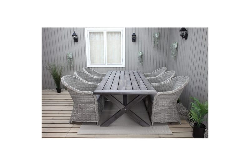 Udendørs møbelgruppe 220 cm bord & 6 Belize grå stole Grå - Grå - Havemøbler - Udendørsgruppe - Havesæt