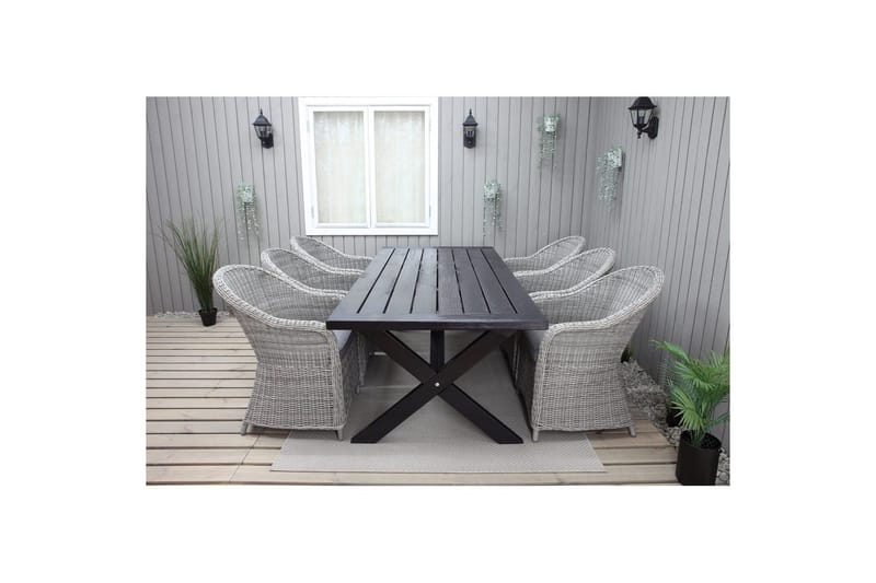 Udendørs møbelgruppe 220 cm bord & 6 Belize grå stole Sort - Sort - Havemøbler - Udendørsgruppe - Havesæt