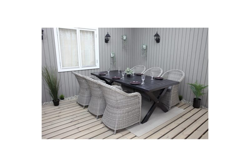 Udendørs møbelgruppe 220 cm bord & 6 Belize grå stole Sort - Sort - Havemøbler - Udendørsgruppe - Havesæt