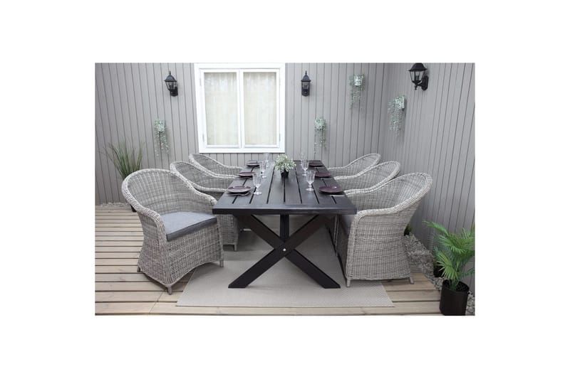 Udendørs møbelgruppe 220 cm bord & 6 Belize grå stole Sort - Sort - Havemøbler - Udendørsgruppe - Havesæt
