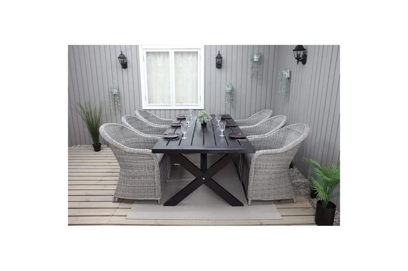 Udendørs møbelgruppe 220 cm bord & 6 Belize grå stole Sort - Sort - Havemøbler - Udendørsgruppe - Havesæt