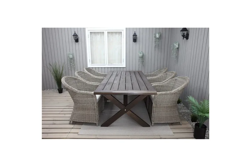 Udendørs møbelgruppe 220 cm bord & 6 Belize naturlig stole Brun - Brun - Havemøbler - Udendørsgruppe - Havesæt