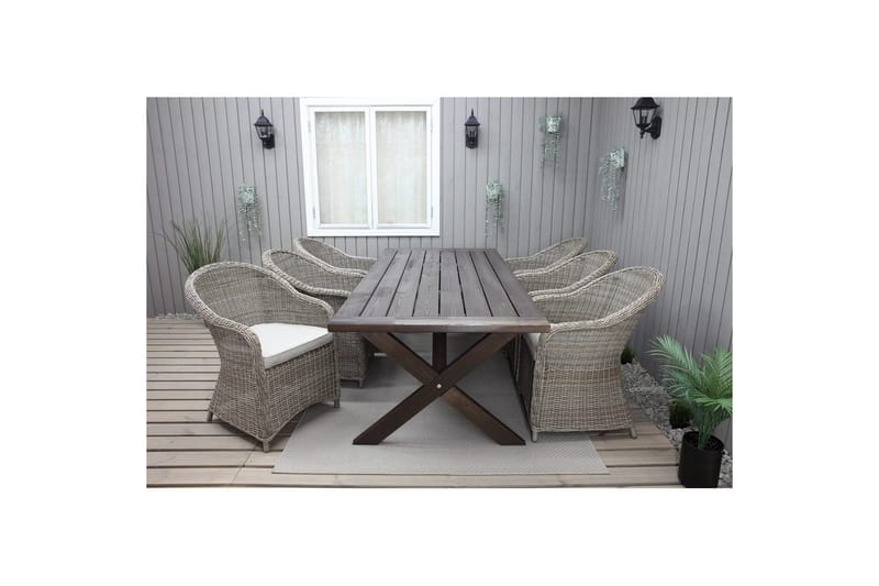 Udendørs møbelgruppe 220 cm bord & 6 Belize naturlig stole Brun - Brun - Havemøbler - Udendørsgruppe - Havesæt