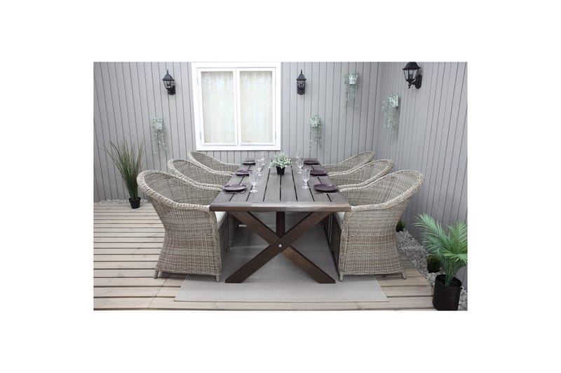 Udendørs møbelgruppe 220 cm bord & 6 Belize naturlig stole Brun - Brun - Havemøbler - Udendørsgruppe - Havesæt