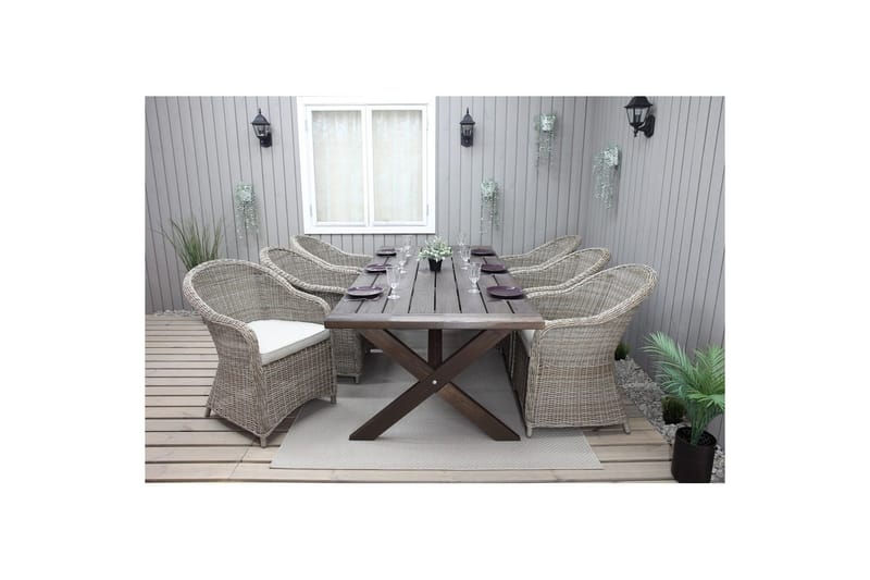 Udendørs møbelgruppe 220 cm bord & 6 Belize naturlig stole Brun - Brun - Havemøbler - Udendørsgruppe - Havesæt