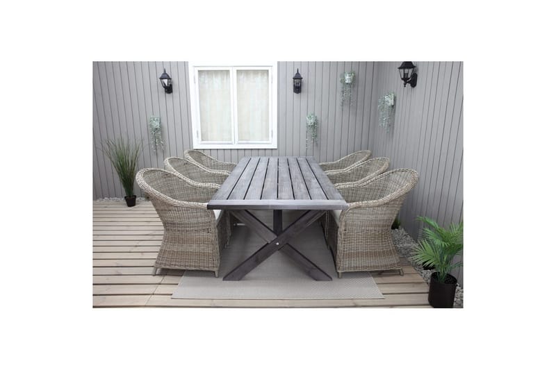 Udendørs møbelgruppe 220 cm bord & 6 Belize naturlig stole Grå - Grå - Havemøbler - Udendørsgruppe - Havesæt
