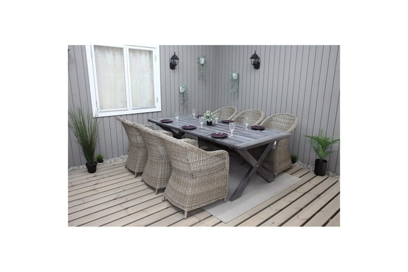 Udendørs møbelgruppe 220 cm bord & 6 Belize naturlig stole Grå - Grå - Havemøbler - Udendørsgruppe - Havesæt