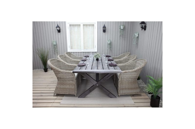 Udendørs møbelgruppe 220 cm bord & 6 Belize naturlig stole Grå - Grå - Havemøbler - Udendørsgruppe - Havesæt