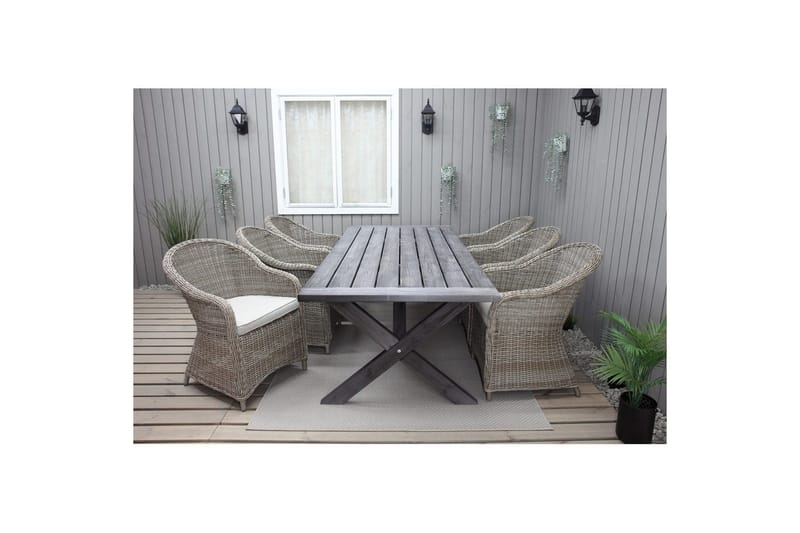 Udendørs møbelgruppe 220 cm bord & 6 Belize naturlig stole Grå - Grå - Havemøbler - Udendørsgruppe - Havesæt