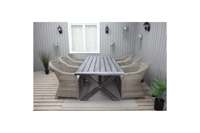 Udendørs møbelgruppe 220 cm bord & 6 Belize naturlig stole Grå - Grå - Havemøbler - Udendørsgruppe - Havesæt