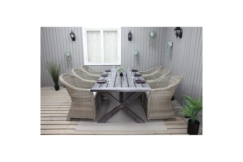 Udendørs møbelgruppe 220 cm bord & 6 Belize naturlig stole Grå - Grå - Havemøbler - Udendørsgruppe - Havesæt